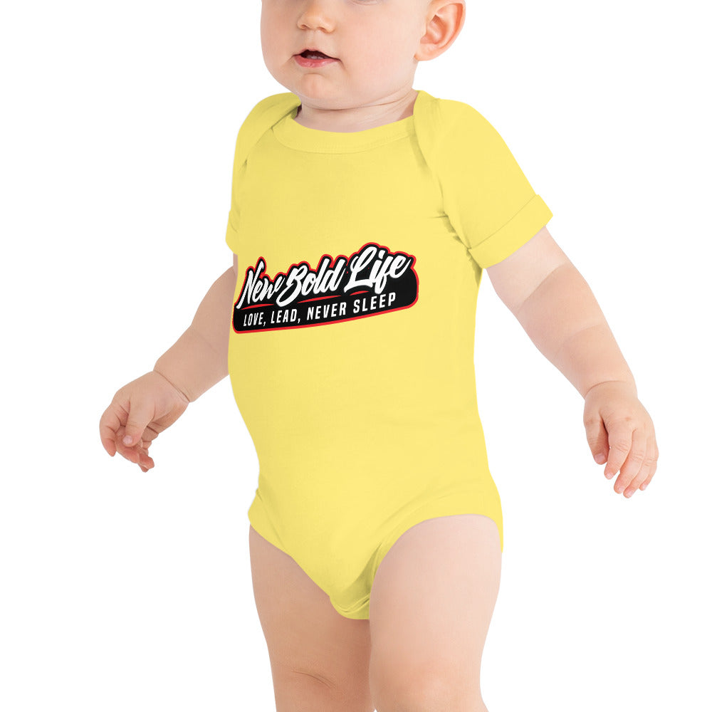 New Bold Life Short Sleeve One Piece - Kid's Clothing. Toddler wearing the yellow version of the product line. 