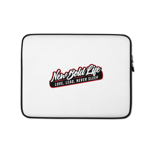 Image showing a New Bold Life Laptop Sleeve - Accessories. The case is all white with black trim and Newboldlife logo placed in the center